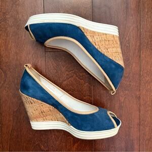 Hogan Women’s Cerulean Blue Suede Wedge Platform Shoes, Size 8